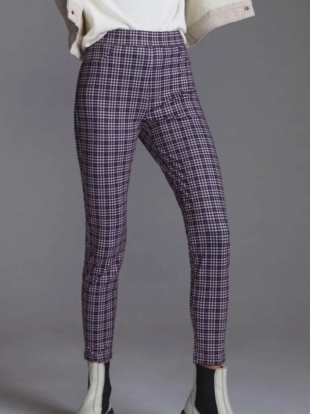 Anthropologie Purple Plaid Cropped Pants